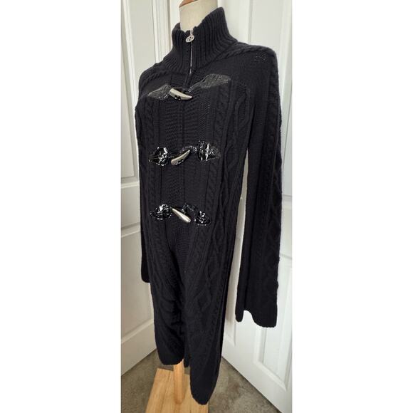 Tory Burch Wool Cable knit long sweater zip up Black jacket Women’s Small - Picture 11 of 16